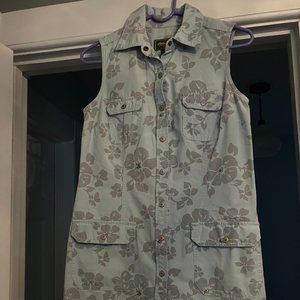 Eddie Bauer Blue Sleeveless Snap Front Floral Dress Size Petite 8
